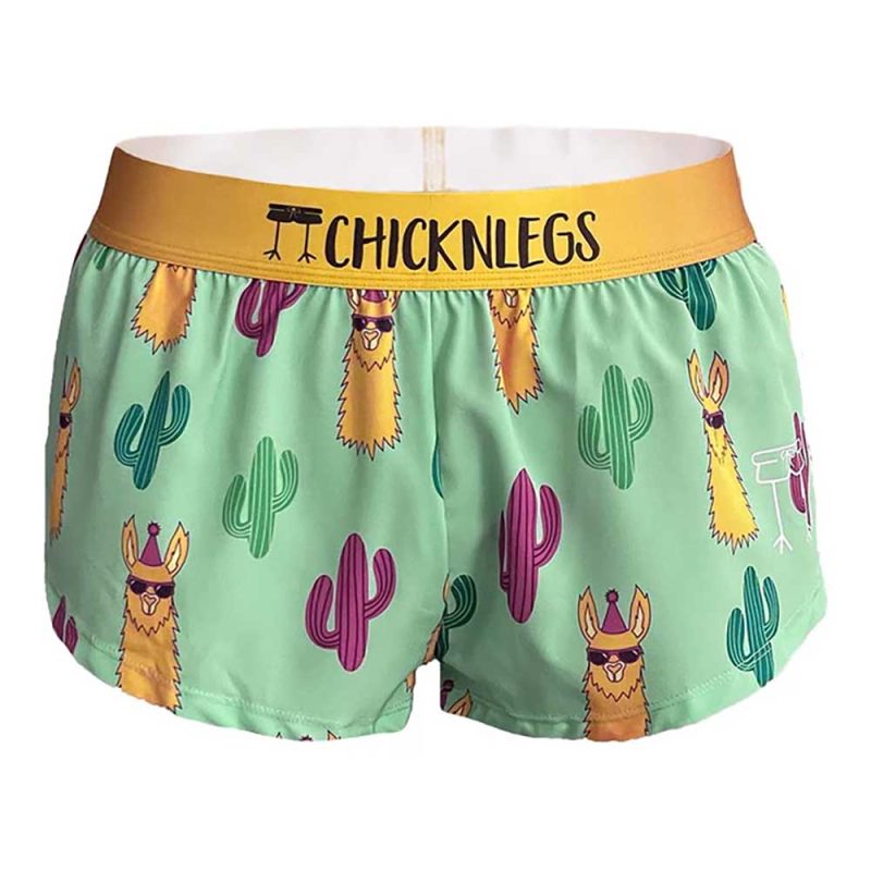 Chicknlegs womens green llamas running shorts ghost