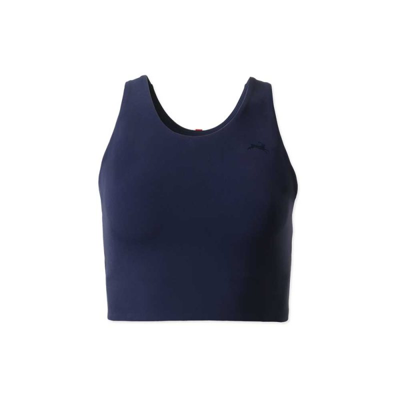 Spring24 Womens Turnover Crop Top Navy On Model