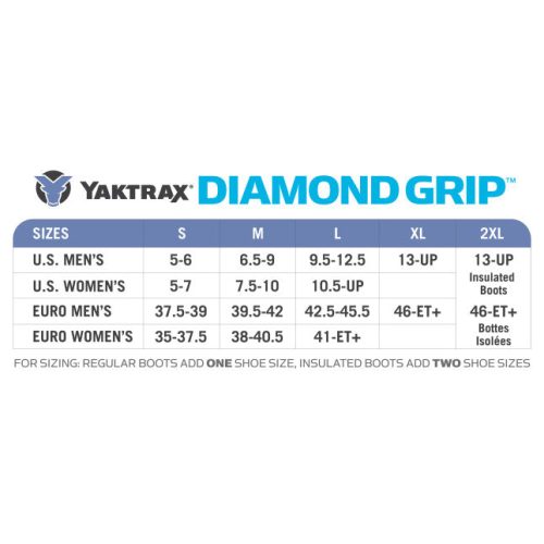 Yaktrax Diamond Grip Sizing