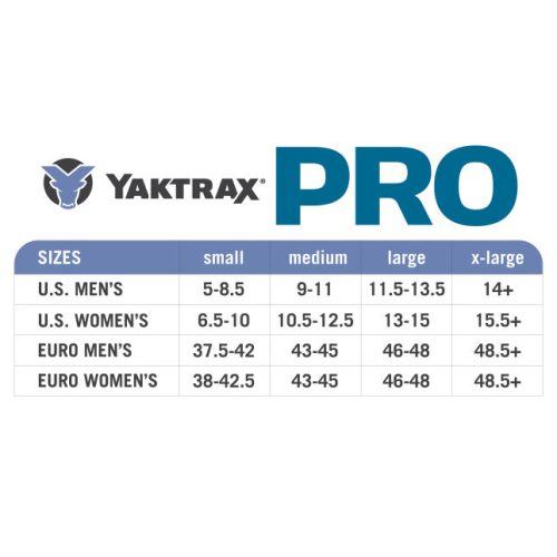 Yaktrax Pro Sizing Chart