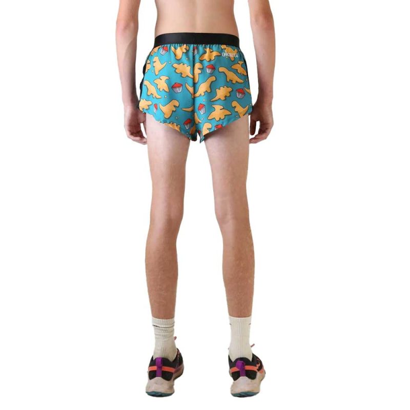 chicknlegs mens 2 inch running split shorts dino nuggets back