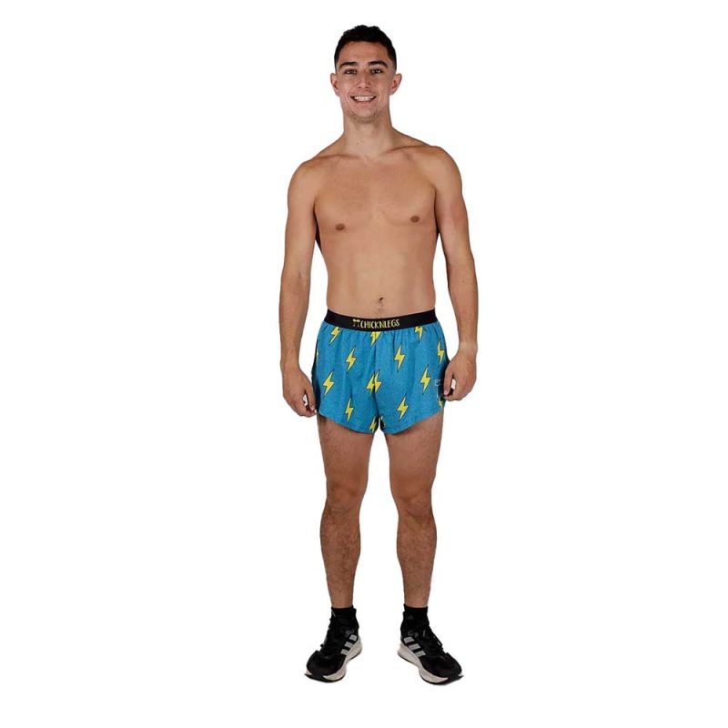 chicknlegs mens blue bolt 2 inch split running shorts full body