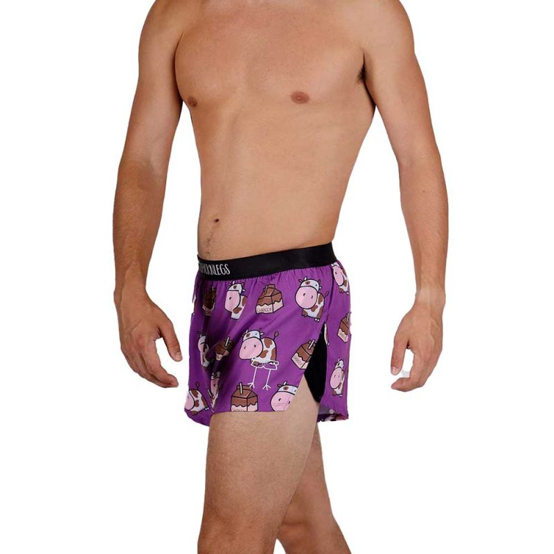 chicknlegs mens choccy cows 2 inch split running shorts logo view