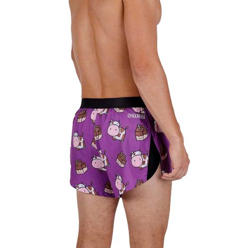 chicknlegs mens choccy cows 2 inch split running shorts rear view