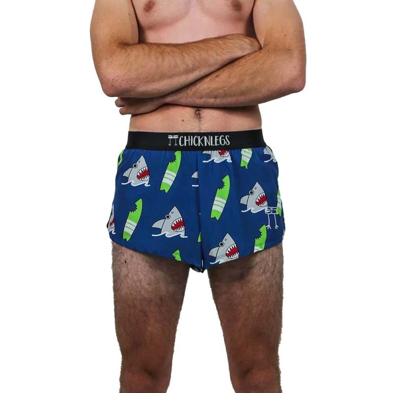 chicknlegs mens shark 2 inch split shorts front detail