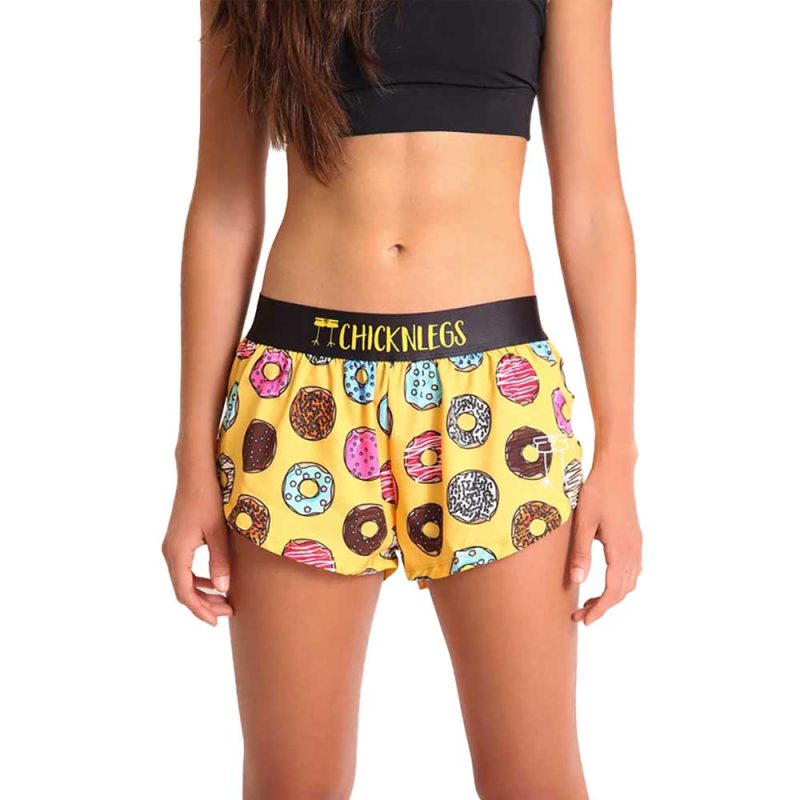 chicknlegs womens 1.5 inch donuts running shorts front view