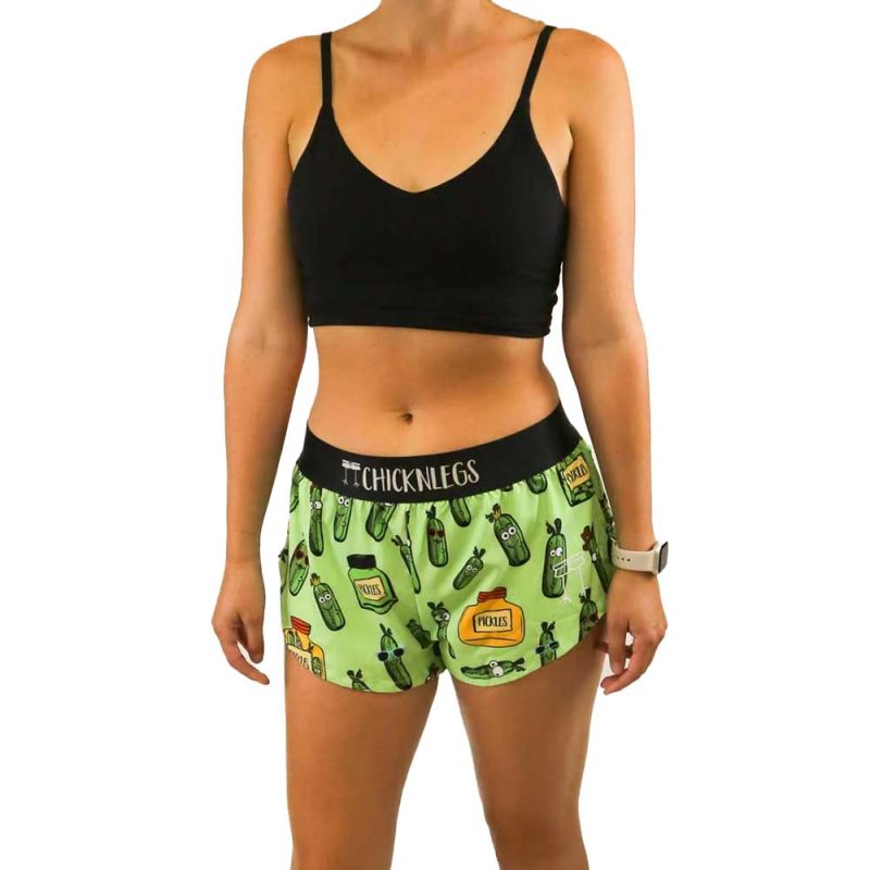 chicknlegs womens 1.5 inch pickle running shorts front 2