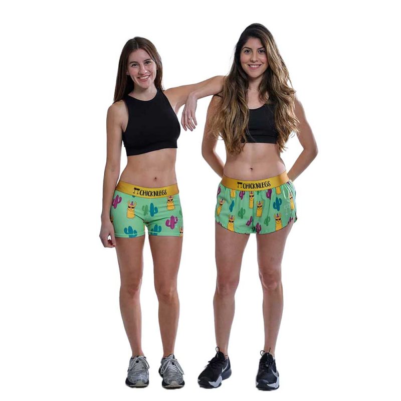 chicknlegs womens green llamas split running shorts group shot 873a1b2f 081b 4c2a a42f 3544260568c9