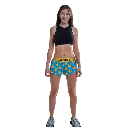 chicknlegs womens rubber ducky 1.5 inch split running shorts full body