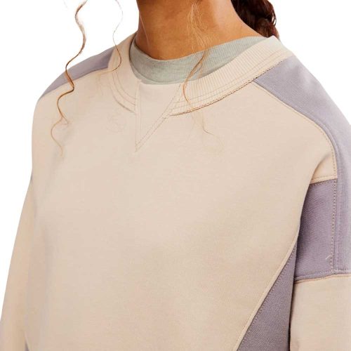 free people fp movement intercept cropped crew neck color block sweatshirt homeplate light pink trailblaze lavender light purple front neckline detail 1024x10242x