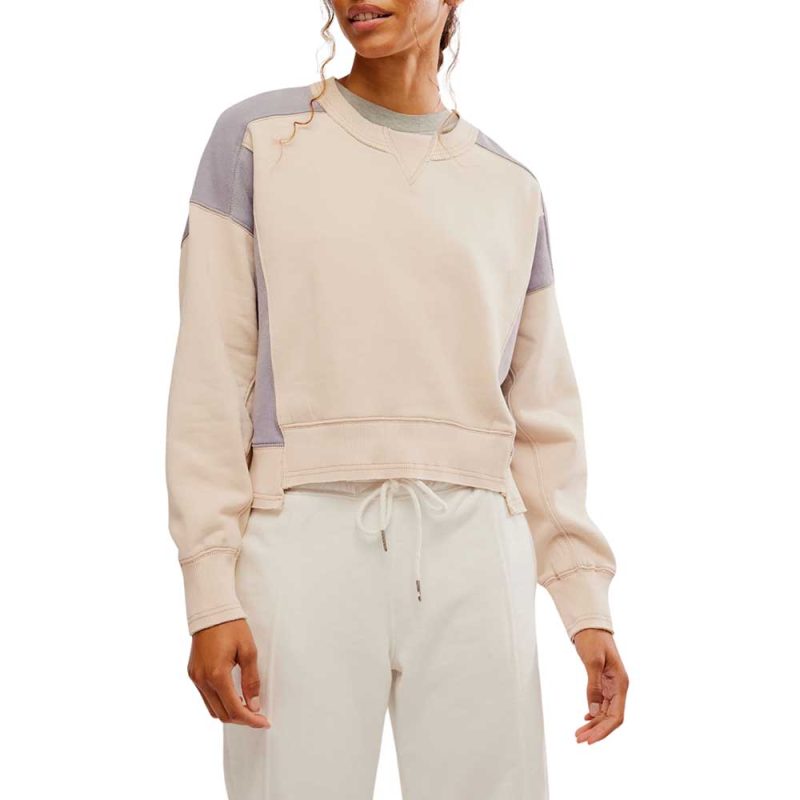 free people fp movement intercept cropped crew neck color block sweatshirt homeplate light pink trailblaze lavender light purple