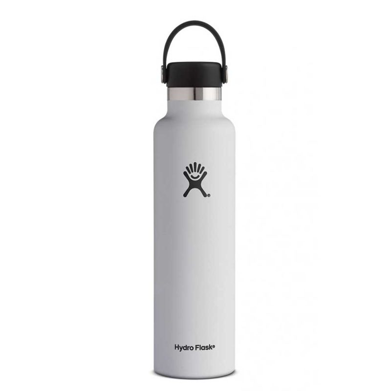 hydro flask stainless steel vacuum insulated water bottle 24 oz standard mouth flex cap white